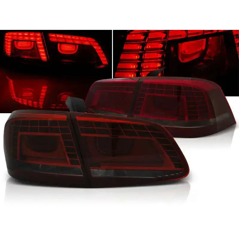 Baklykter Vw Passat B7 Sedan Red Smoke LED sett fra skrå vinkel med røde LED-lys og moderne design.