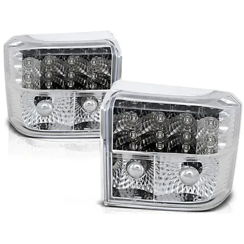 Baklykt Vw T4 90-03.03 Chrome LED med klart glass og runde LED-elementer, sett forfra.