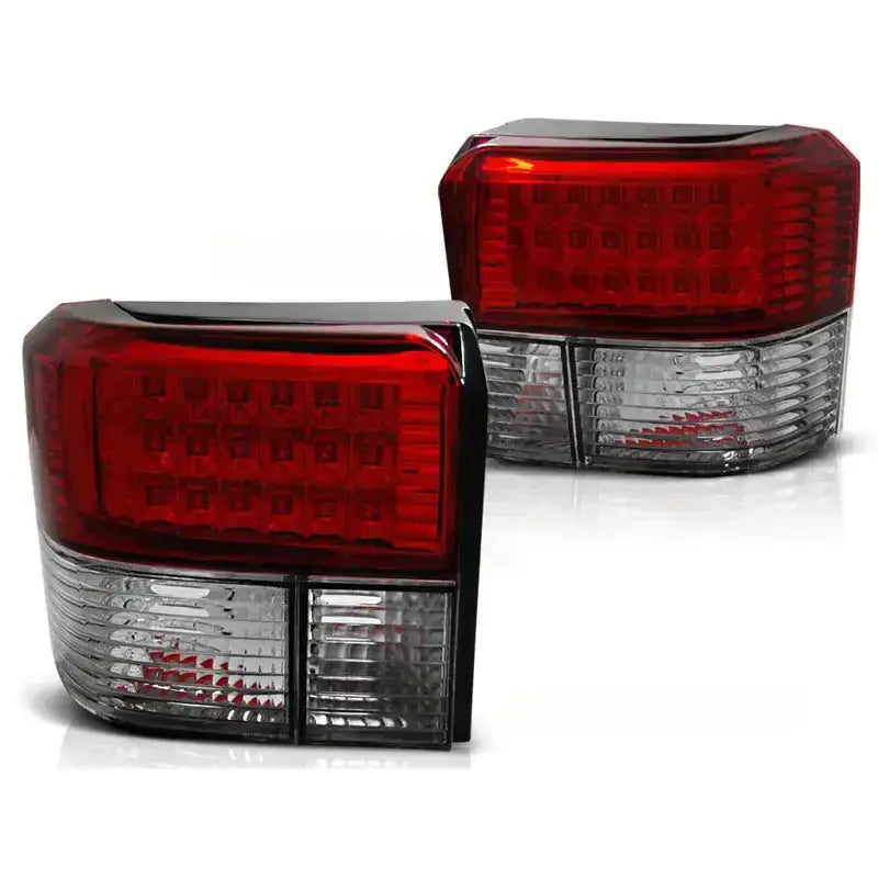 Baklykt VW T4 90-03.03 Red White LED sett med rød topp og klar bunn mot hvit bakgrunn.