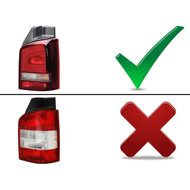Baklykt Vw T5 04.10-15 Red White Led Bar vist fra skrå vinkel, sammenligning av to modeller.