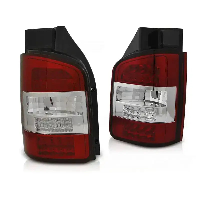 Baklykter Vw T5 Transporter LED, røde og hvite, sett for høyre og venstre side.
