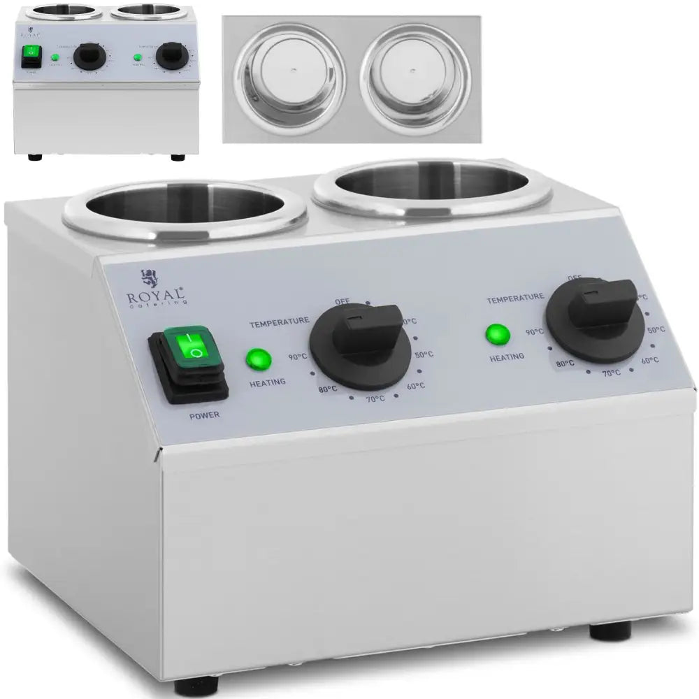 Barbeque grill for sauser med to runde beholdere, doble varmesoner og frontmonterte kontrollbrytere.