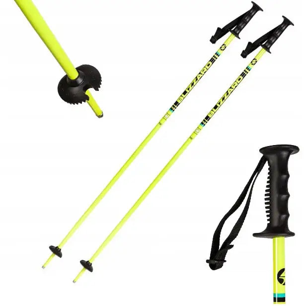 Barne skistaver Race Jr Yellow Blizzard, gule aluminiumsstaver med svarte håndtak, stropp og synlig logo.