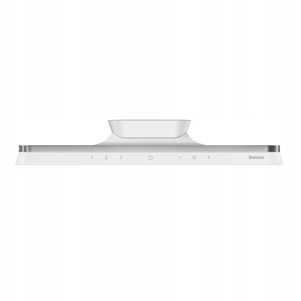 Baseus trådløs LED-skrivebordslampe, hvit rektangulær design med berøringsknapper og sentral forhøyning.