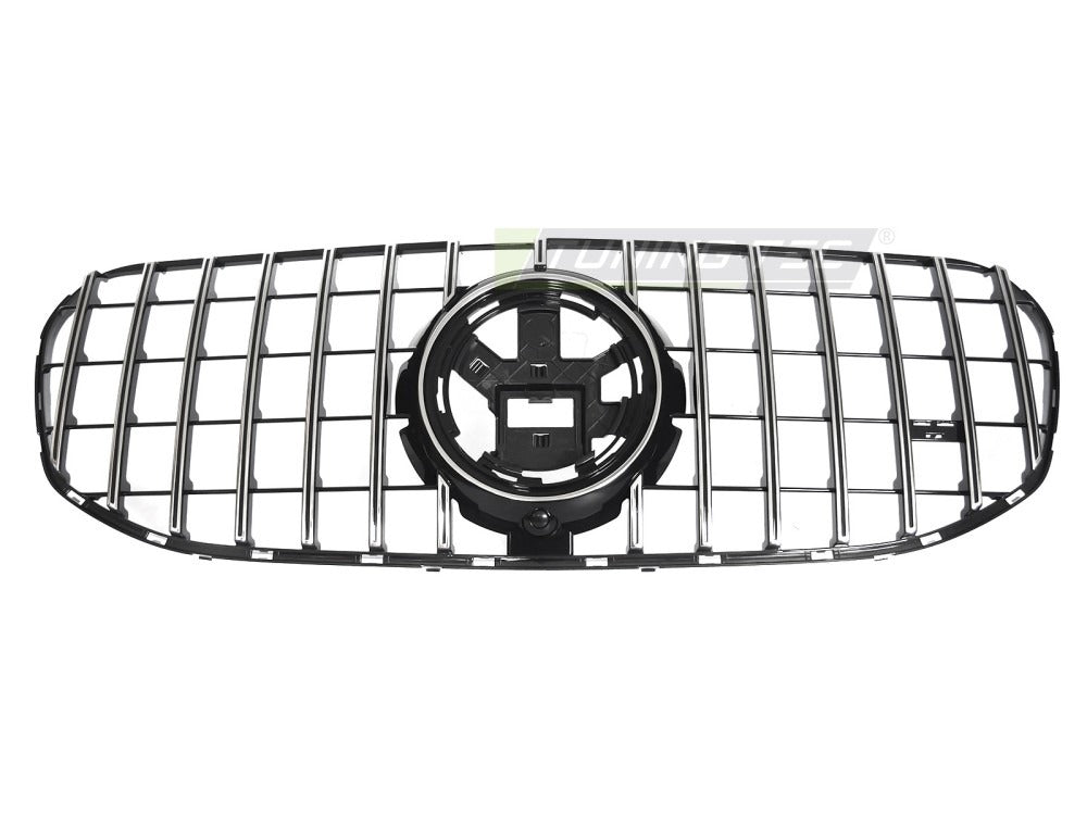 Detaljbilde av Grill Mercedes GLS X167 19-23 med blank sort/krom finish.
