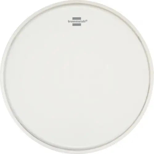 Belysningsarmatur LED, rund hvit lampe sett ovenfra med smal grå kant og diskret logo øverst.