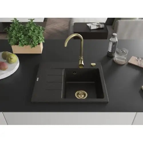 Ben Kjøkkenvask 1 Kum Høyre 600x500 Mm Svart/gull - 6523605000-75-g