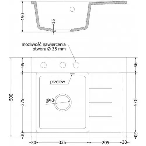 Ben Kjøkkenvask 1 Kum Venstre 600x500 Mm Svart/grå - 6522605000-76