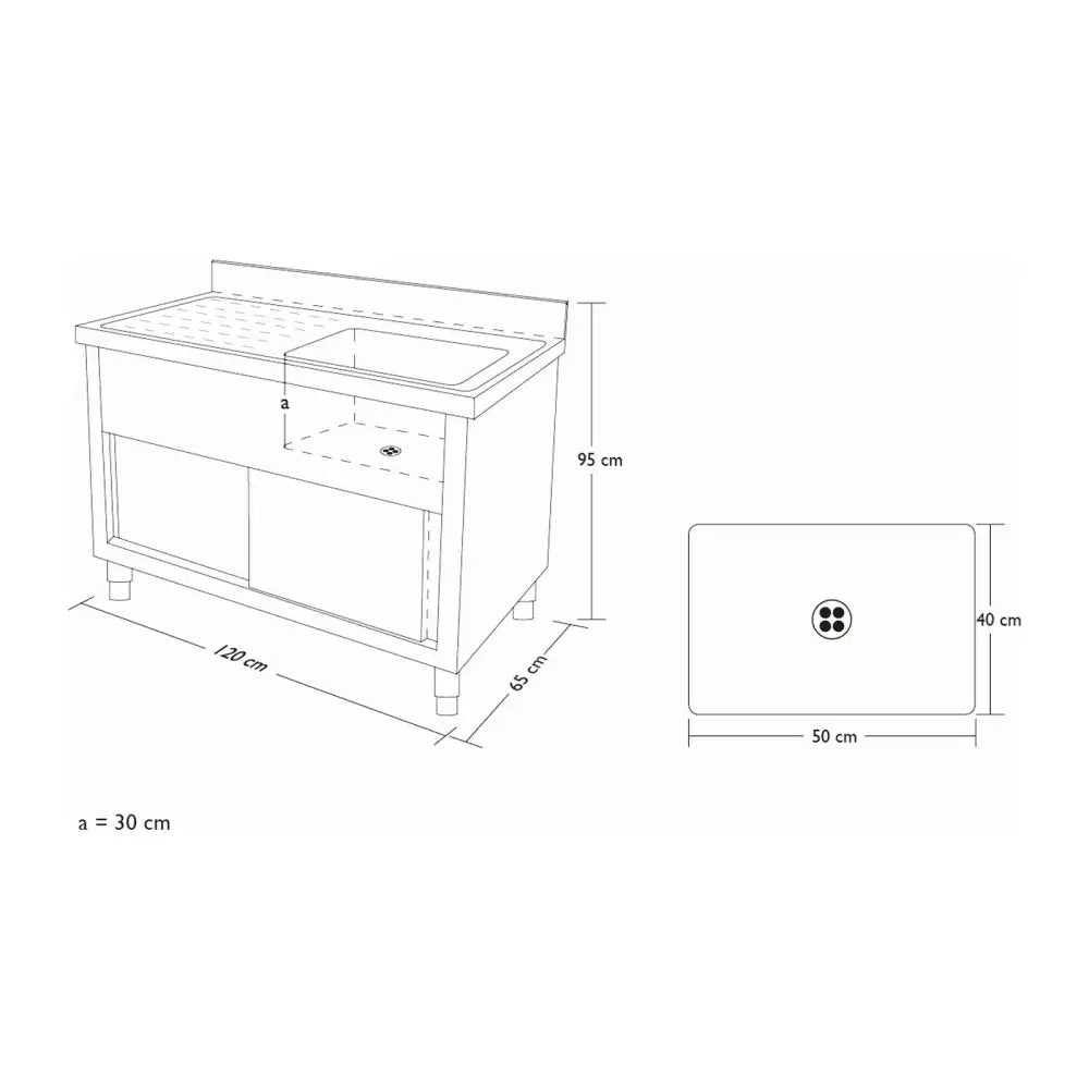 Benkeplate i Rustfritt Stål Vask for Kjøkken 120cm Bredde