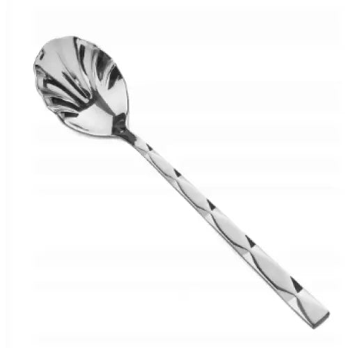 Blank salatskje med riflet mønster på skaft og skjehode, vist fra skrå vinkel.