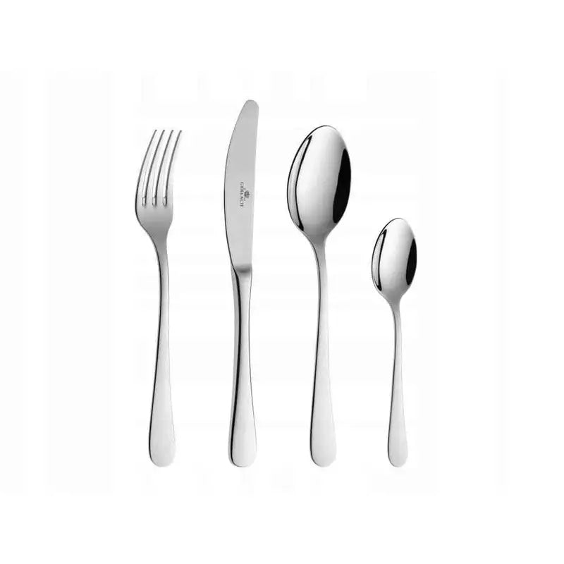 Bestikksett Gerlach Flow, fire deler i blankt rustfritt stål med tidløst og minimalistisk design, sett forfra.