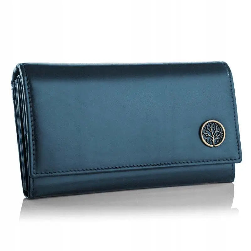 Betlewski Stor Dameslommebok i Ekte Skinn Blå for Kvinner