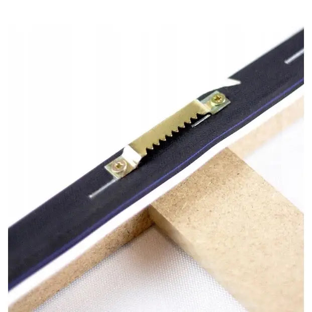 Tannet metalloppheng festet med skruer på baksiden av trerammen til lerretsbildet Bil og gaming.