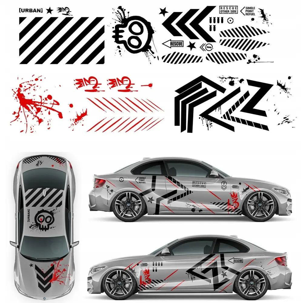 Bildekal til Bil Stor Splattemotiv Hodeskalle Urban Gråtoner