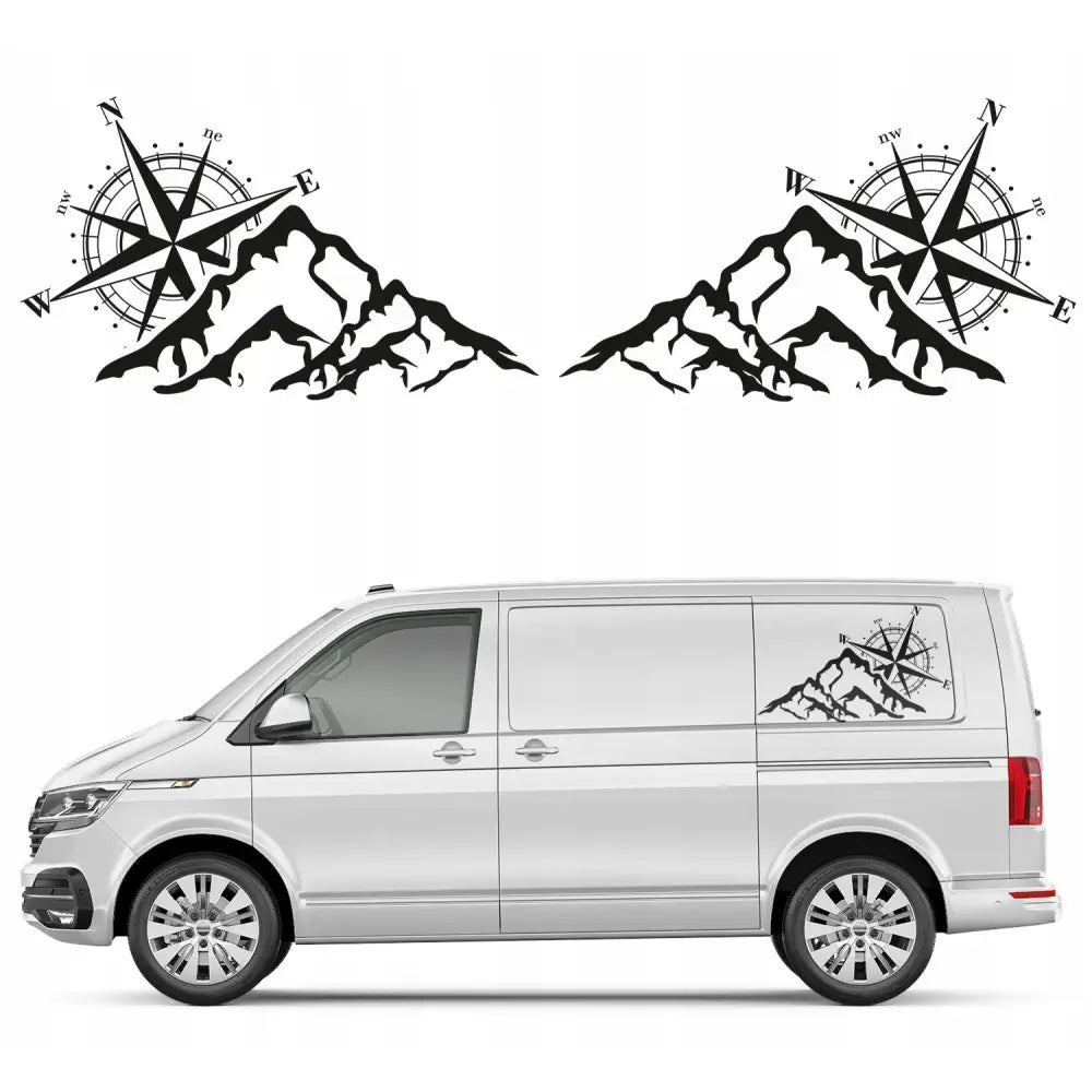 Bilklistermerker med Fjell- og Kompassmotiv 75 x 44 Cm