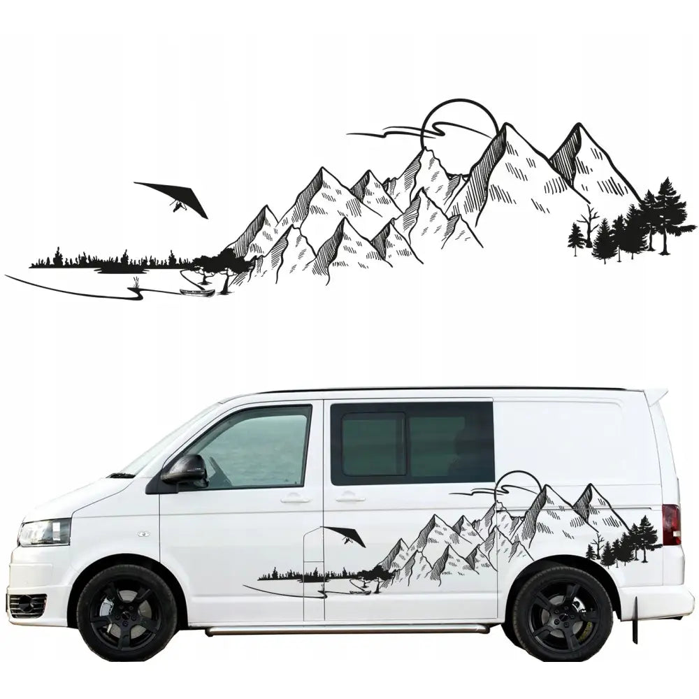 Bilsideklistremerke med Skog Fjell Innsjø 58x200