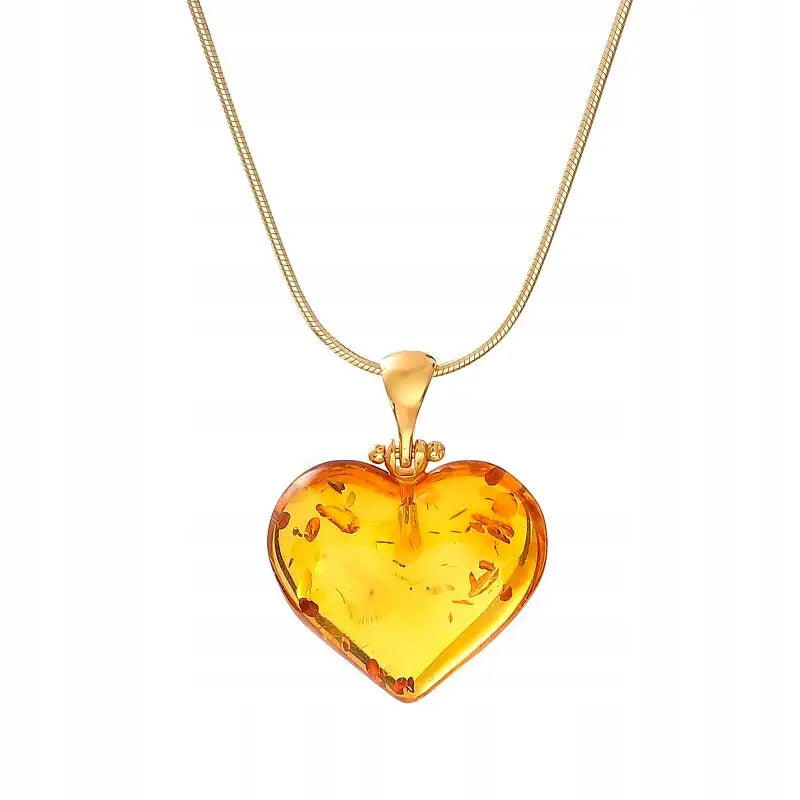 Lhl Gull Hjerte Smykke med Naturlig Rav - Sølv 925