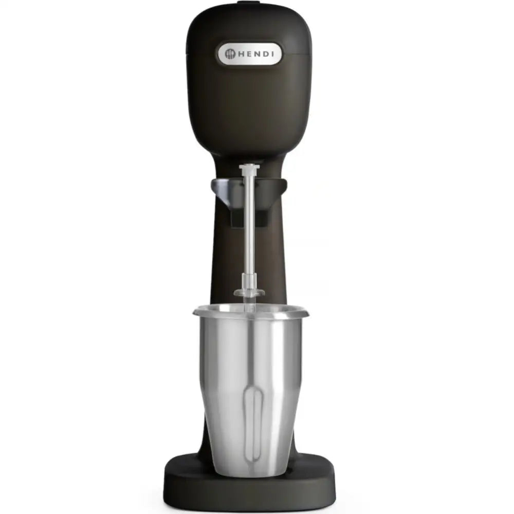 Blandebeger skummer for milkshake, frontbilde med stålbolle, metallvisp og tydelig Hendi-logo på sort topp.