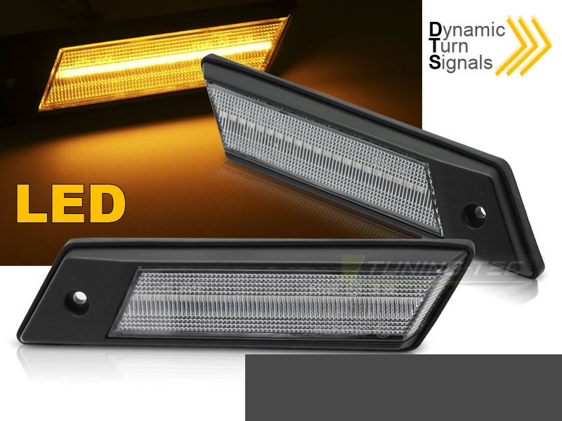 Sekvensielle LED-sideblinklys i krom til BMW 5-Serie E28 1980–1988 sett forfra
