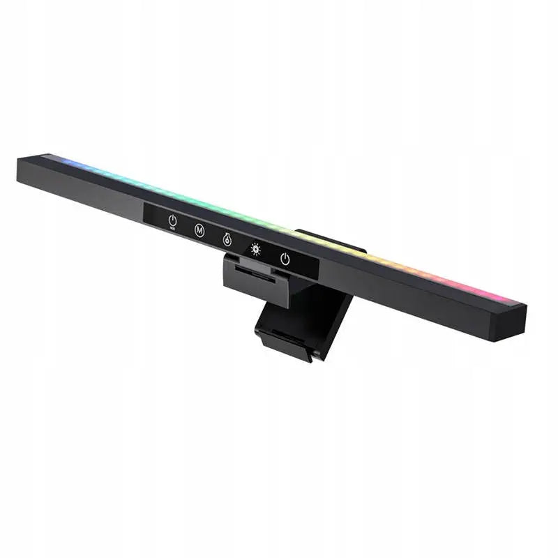 Blitzwolf Bw-Cml2 Pro RGB skjermlampe svart, skråvisning med synlig klemme og berøringsknapper på fronten.