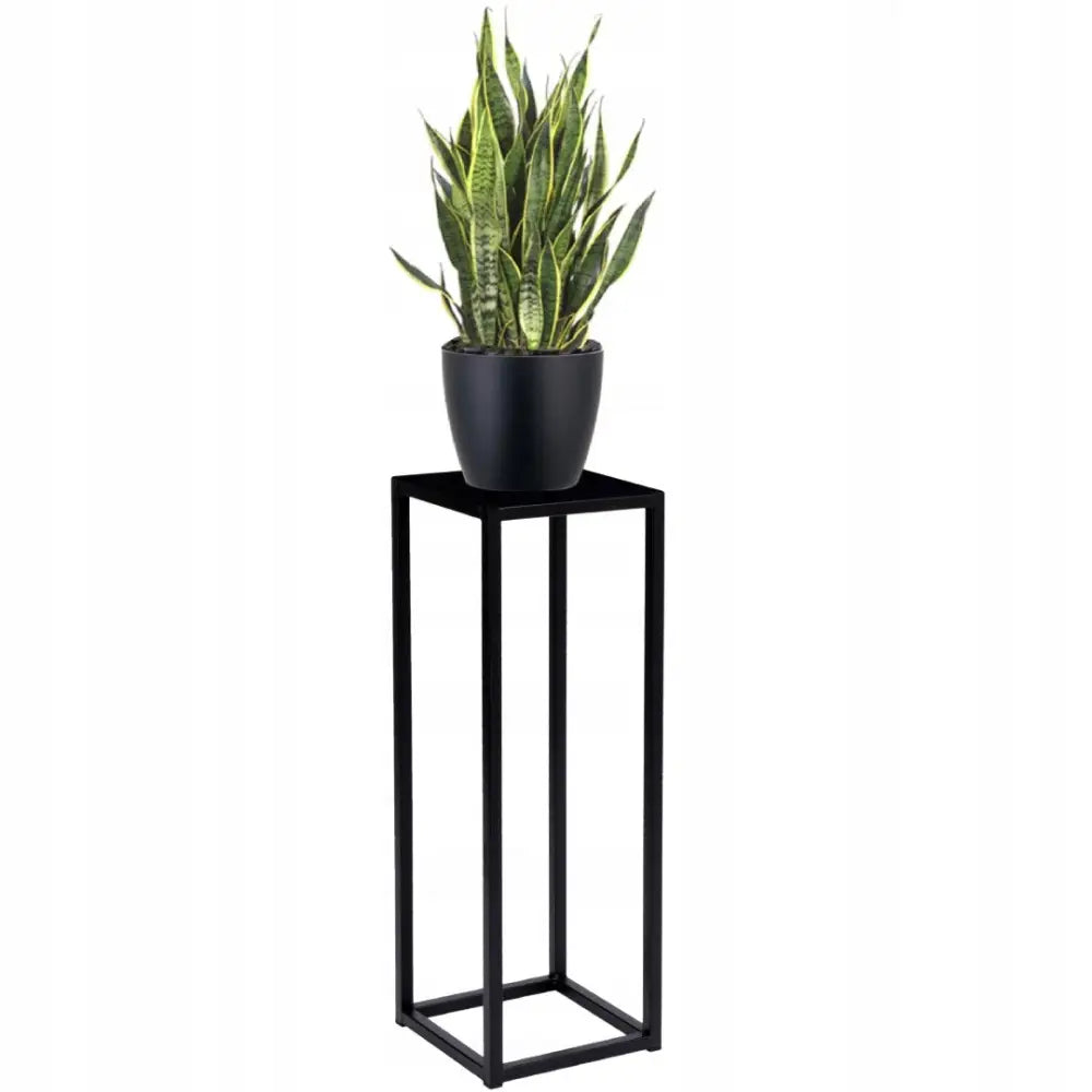 Blomsterstativ Piatto Loft 60 cm i sort metall, firkantet design med grønn plante i sort potte på toppen.