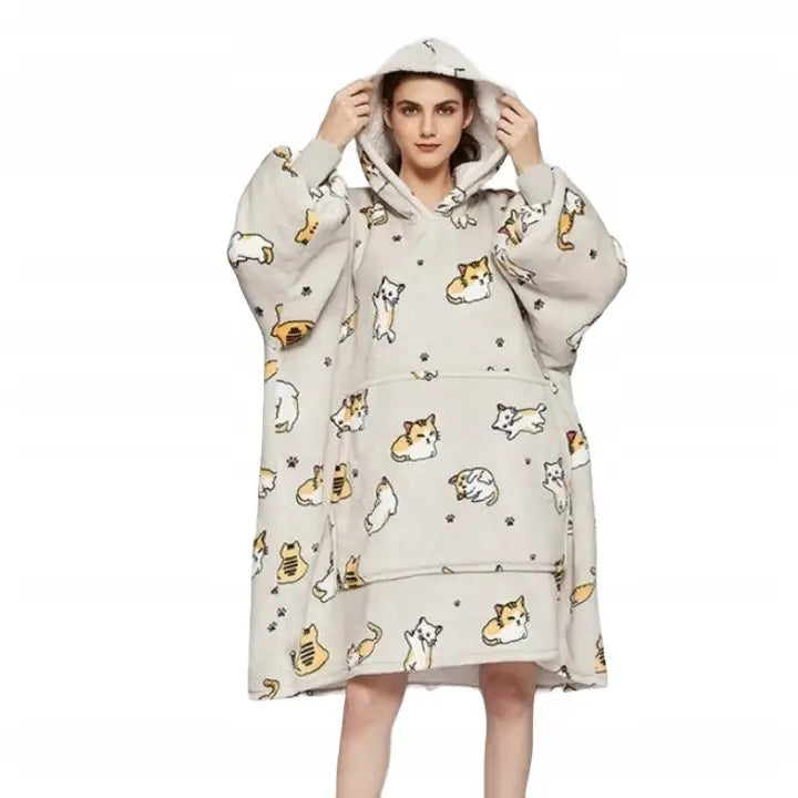 Bluse med Kattemotiv Varm Oversize 2-i-1 Xxxl