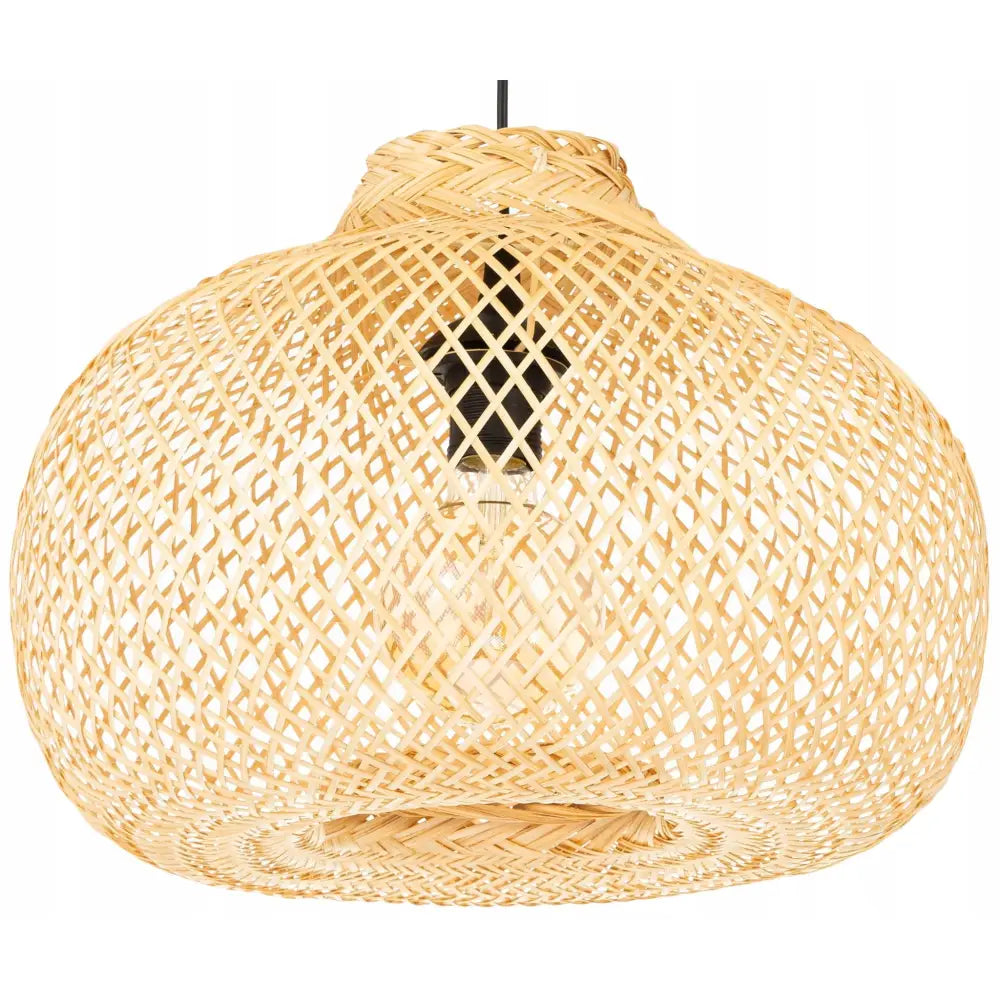Boho Bali bambus hengelampe 40cm, frontvisning som fremhever flettet design og synlig lyspære.