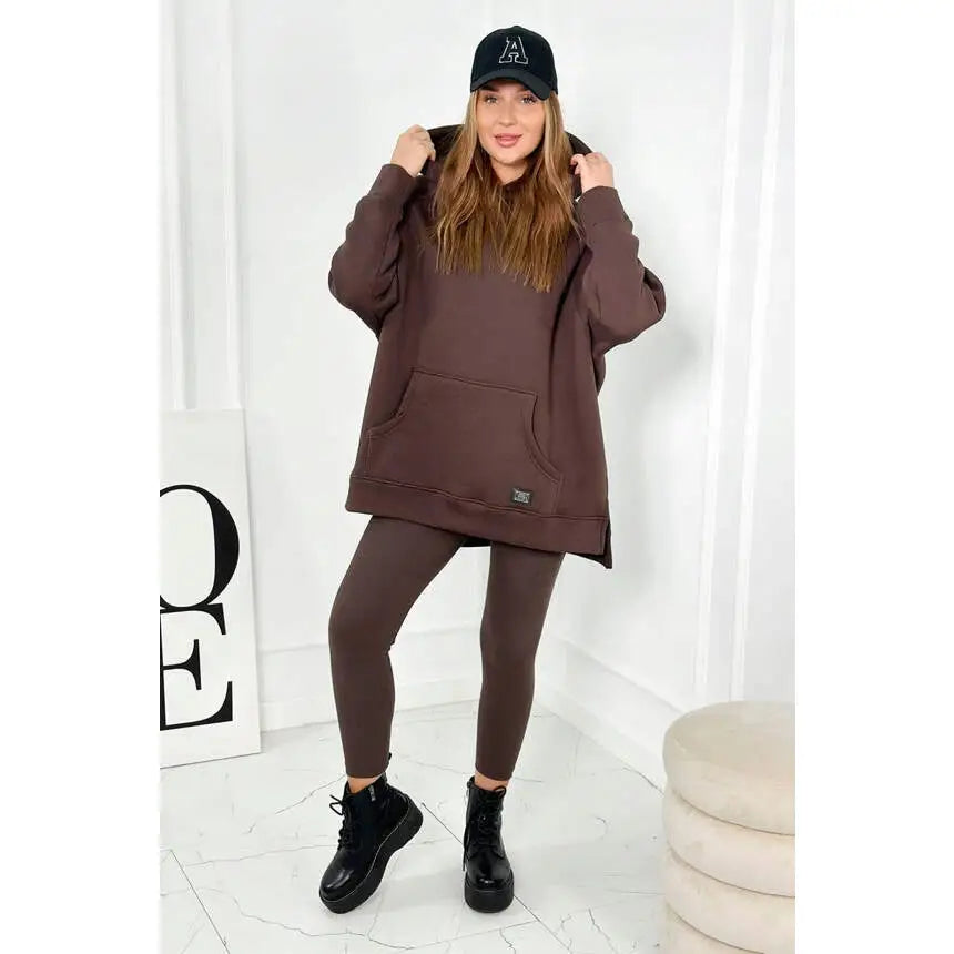 Bomullssett med Foret Hettegenser + Leggings Brun
