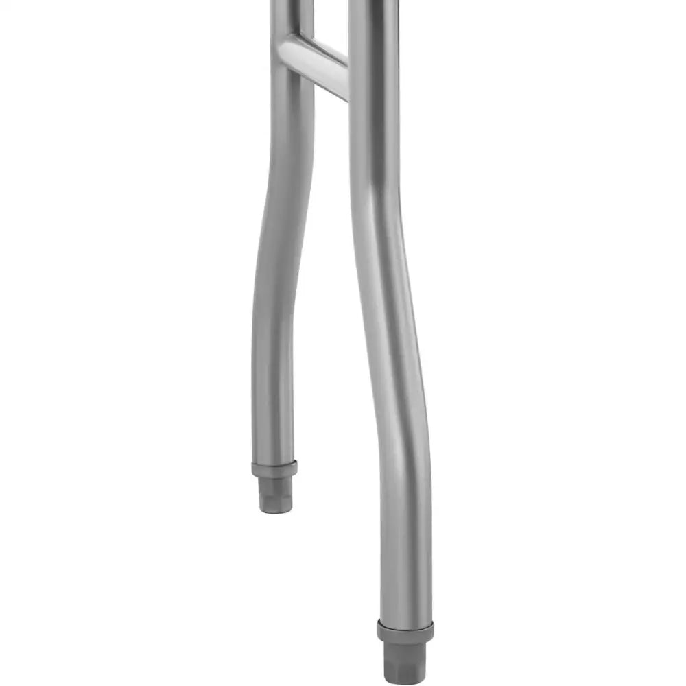 Bord Catering Sammenleggbart, nærbilde av solide sølvfargede ben med gummiføtter og støttestang fra siden.