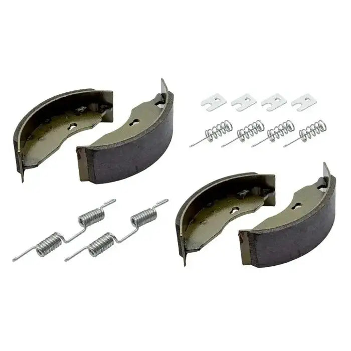 Bremsesko for AL-KO aksler 160x40, fire halvsirkelformede klosser med fjærer og fester sett ovenfra.