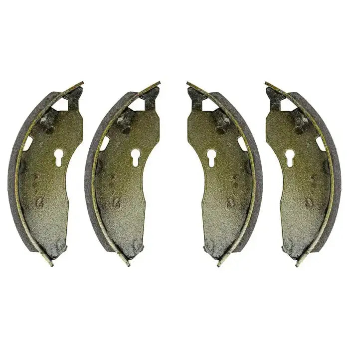 Bremsesko AL-KO 160x40, fire halvmåneformede bremsebånd med monteringshull sett ovenfra mot hvit bakgrunn.