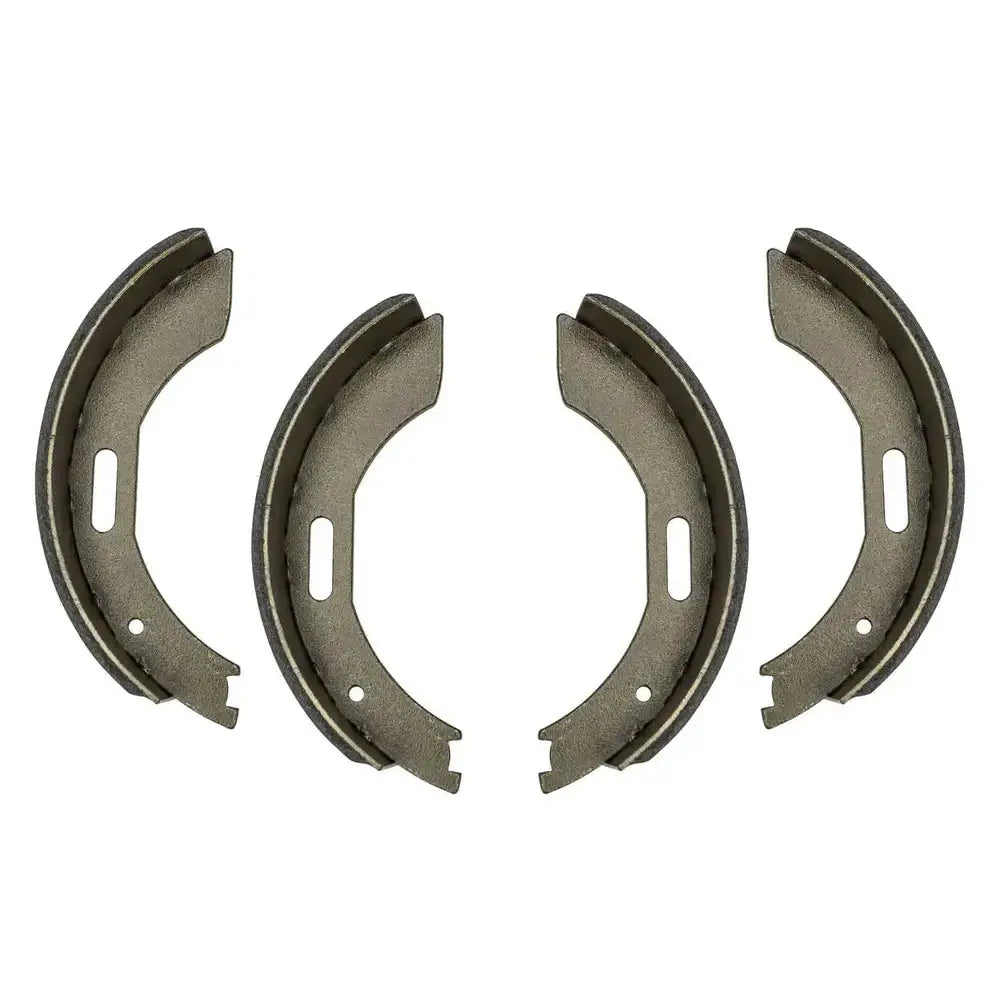 Bremsesko for BPW-aksler 200x50, fire grå buede metalldeler med hull, sett ovenfra mot hvit bakgrunn.