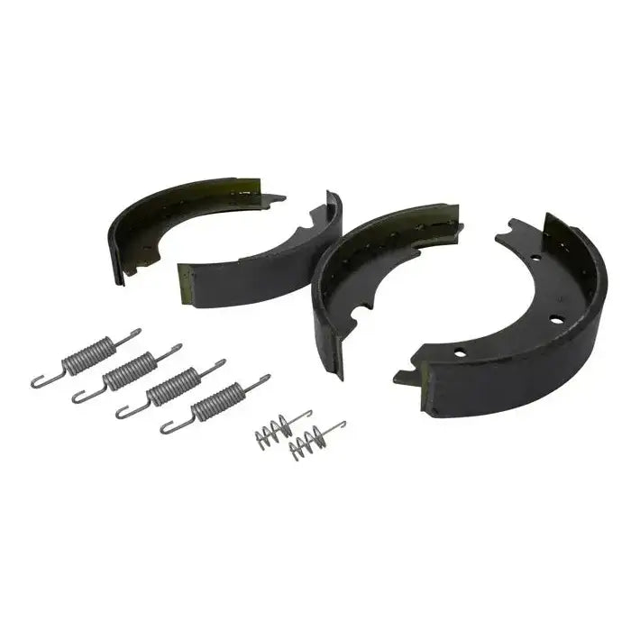 Bremsesko til Knott 250X40, sett med fire halvsirkelformede bremsebånd og åtte sølvfargede fjærer.