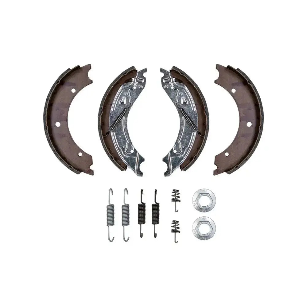 Bremsesko Knott 250x40 med fjærer, komplett sett ovenfra, viser detaljerte bremsebånd og to skiver.