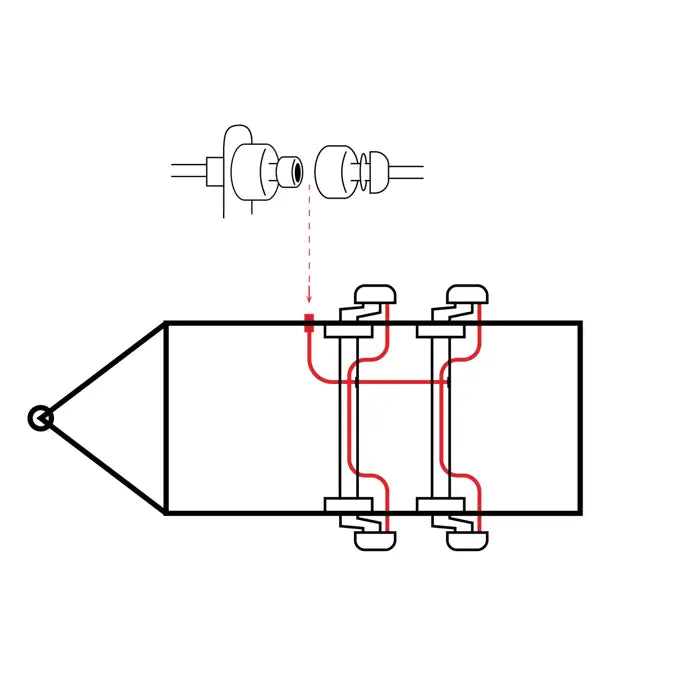Bremsespylesystem for tandemaksel AL-KO, oversiktsillustrasjon med koblingsskjema og monteringsdetaljer.