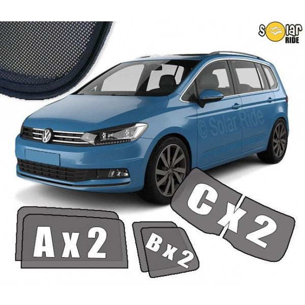 Sr solskjerm i akryl til Vw Touran II med enkel montering og røykfarget finish