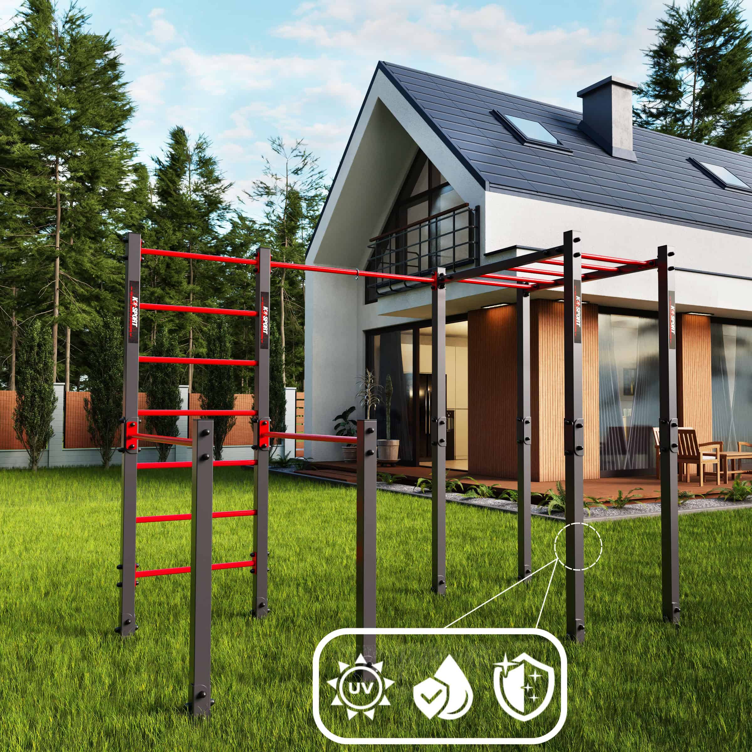 K-Sport KSOZ006 calisthenics-stativ med monkey bars