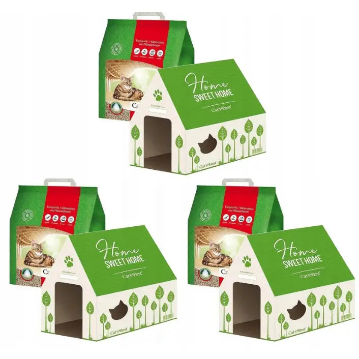 Cat's Best Øko Plus Original 10L kattesand sammen med Katteluke X3, pakket som et praktisk kombinasjonssett.