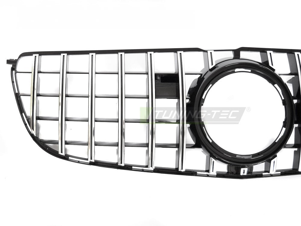 Grill Mercedes GLS X166 15-19 sett fra siden, lamellstruktur synlig.