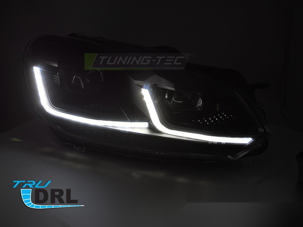 Frontlykter VW Golf VI 08-12 sett fra siden — profil synlig.