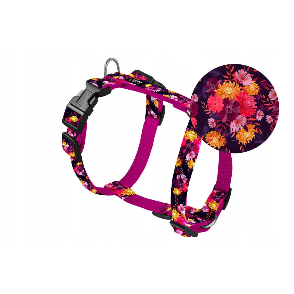 Chaba Seler for Hund Guard Waikiki L i rosa syntetisk materiale, sidevisning med detaljert blomster- og bladmønster.