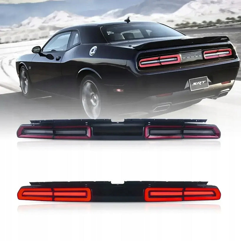 Svart Challenger SRT bakfra med red smoke LED-baklykter i facelift-stil.