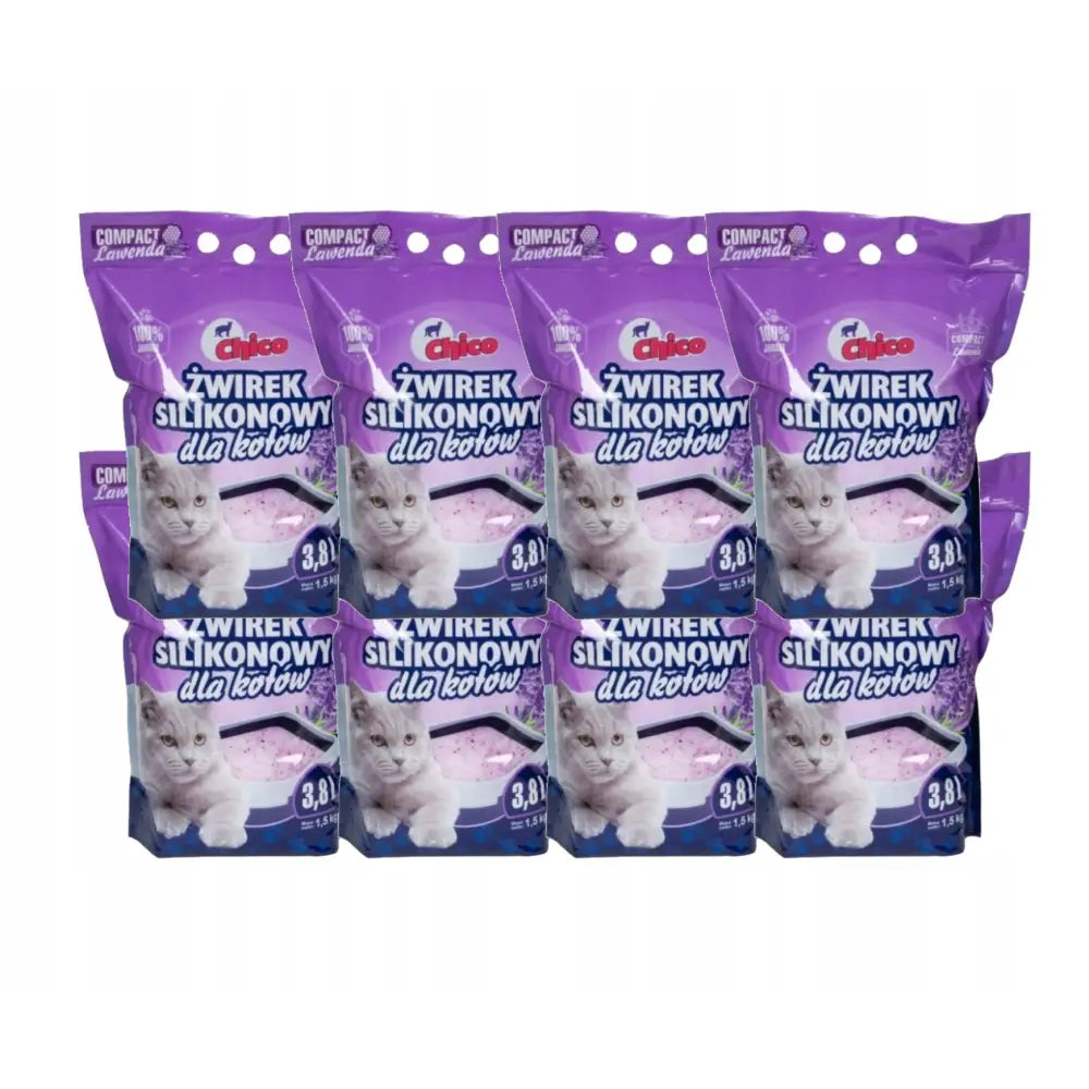 Chico Silikonkattesand Kompakt Lavendel 30,4L, stor forpakning med lilla detaljer og tydelig produktnavn på posen.