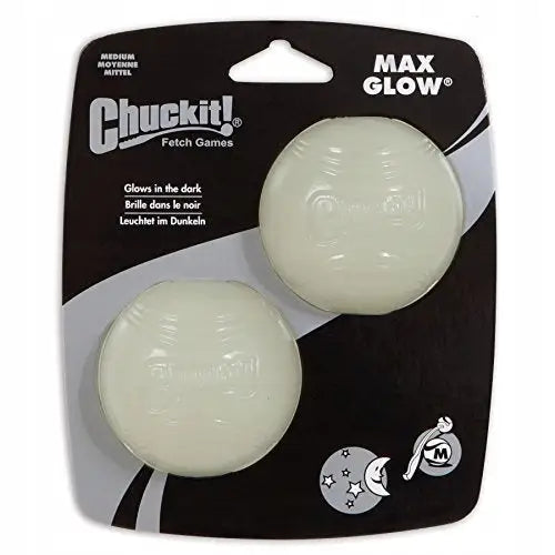 Chuckit! Pet8969 hundeballer 2-pakning, hvite selvlysende baller i plast i original emballasje med tydelig merkevare.
