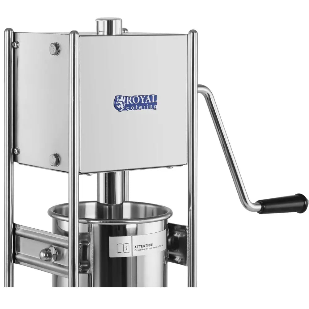 Churros og donuts dispenser maskin 7L i rustfritt stål, sidevisning med sort håndtak og blå logo på fronten.