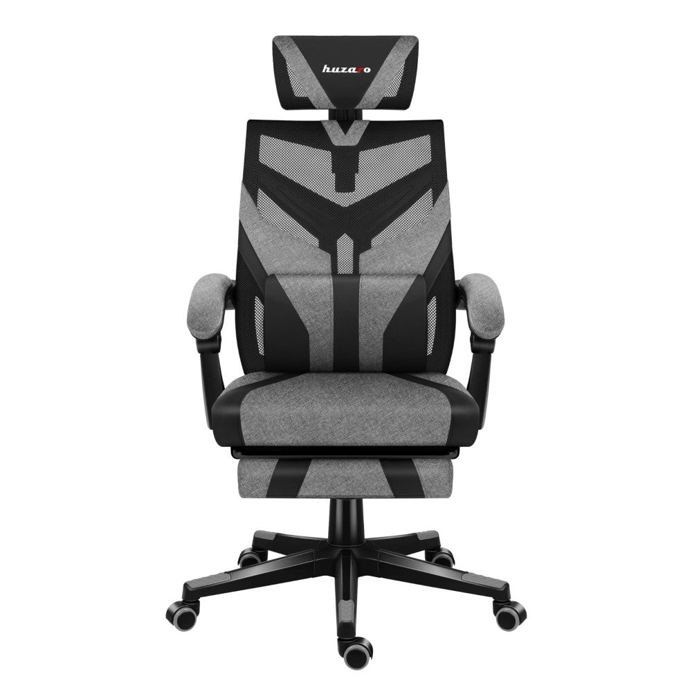 Huzaro Combat 5.0 grå gamingstol fra siden med uttrekkbar fotplate