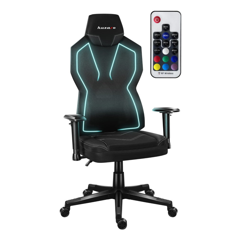 Huzaro Combat 6.2 svart RGB gamingstol – forfra med RGB-belysning tent