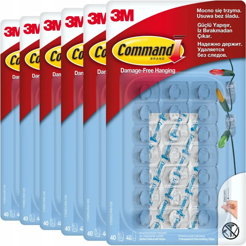 Command Kroker for Dekorasjoner, seks pakker transparente kroker med selvklebende strimler i original emballasje.