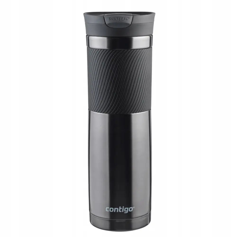 Contigo termokopp Byron 720ml i gunmetall, sett forfra med sort riflet gummigrep og sort lokk.