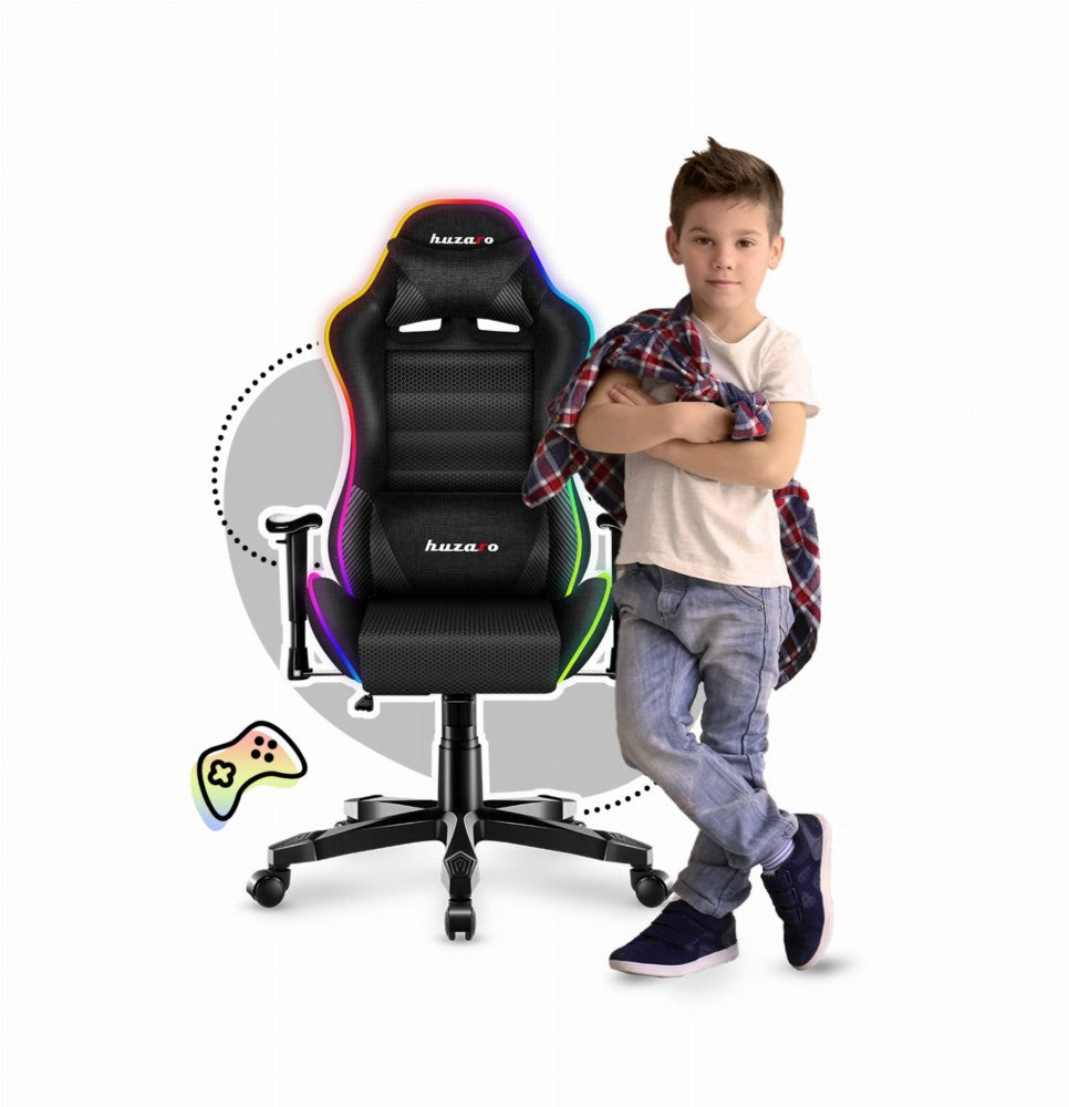 Huzaro Ranger 6.0 RGB Mesh barnesandingsstol i svart med RGB-belysning, sett forfra